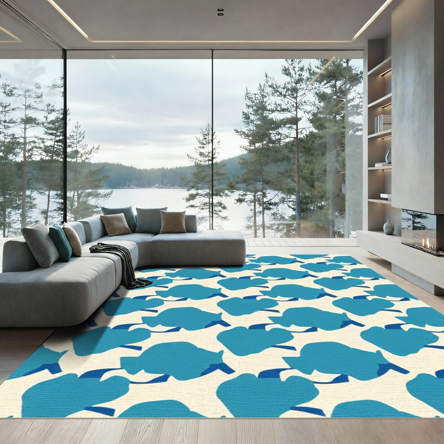 Modern Teal Cloud Abstract Rug