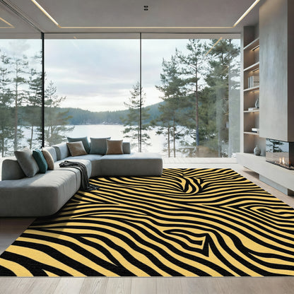 Golden Yellow And Black Stripped Curves Rug