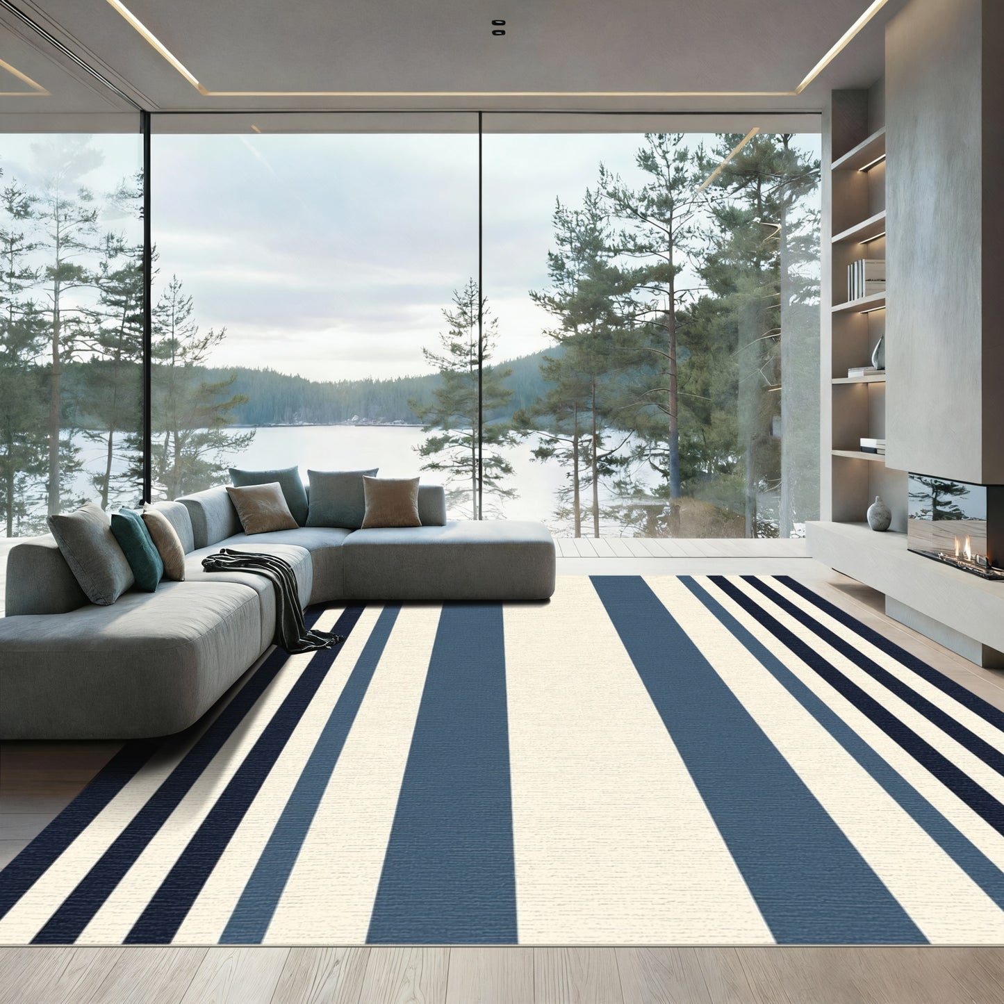 Classic Navy Cream Stripe Rug