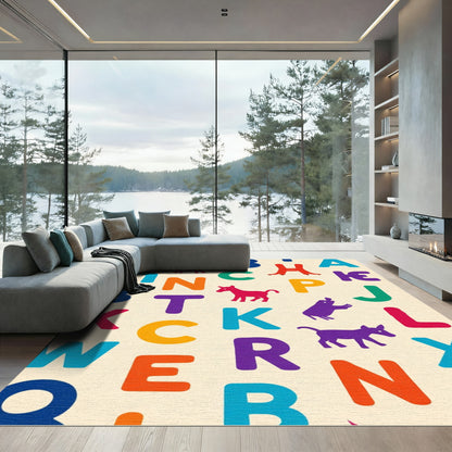 Colorful Alphabet Animals Collage Rug