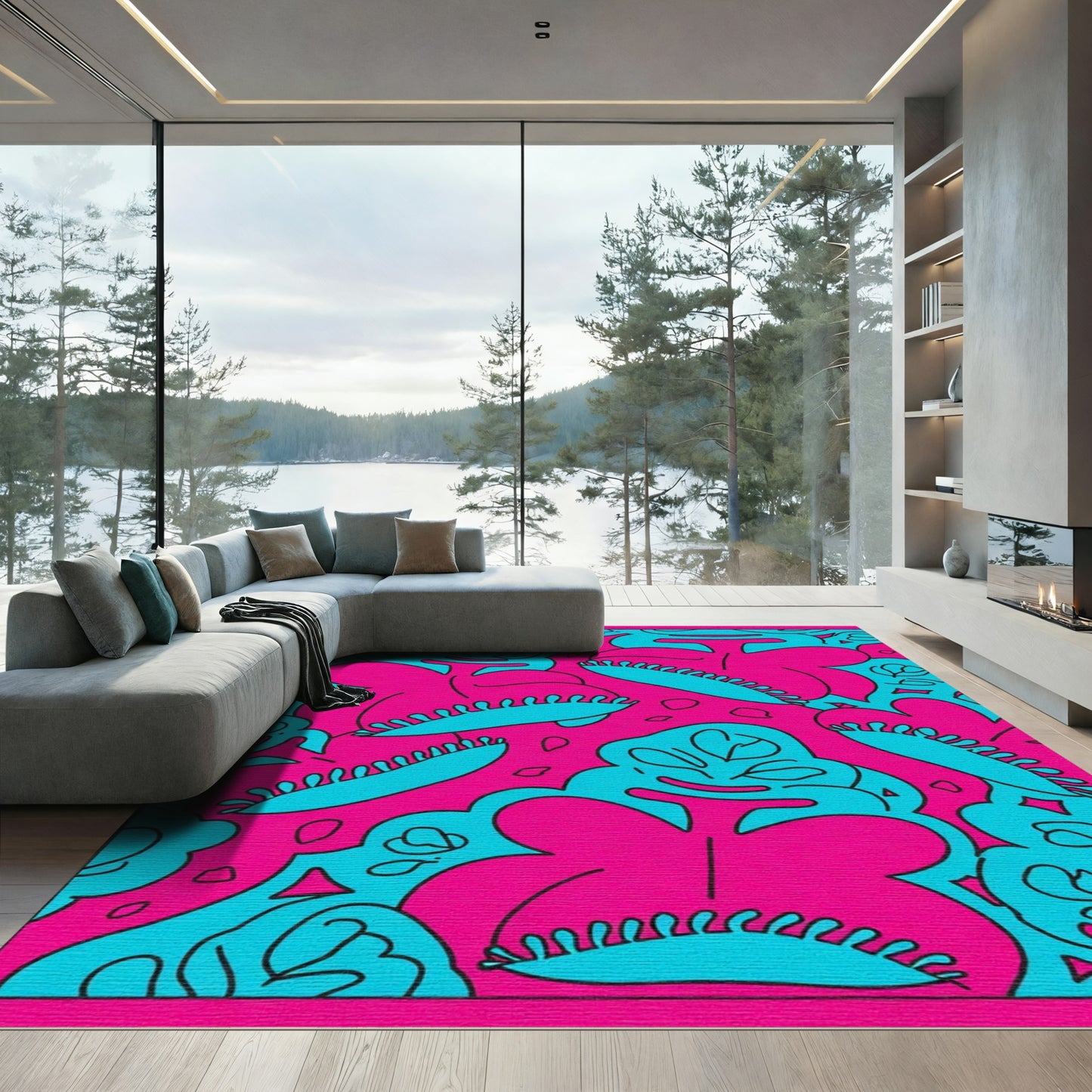 Bold Magenta Turquoise Abstract Playful Swirls Rug