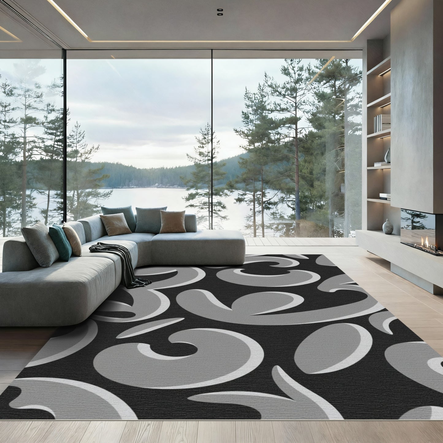 Abstract Charcoal Swirls Rug