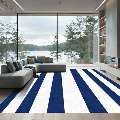Bold Navy White Vertical Stripe Rug