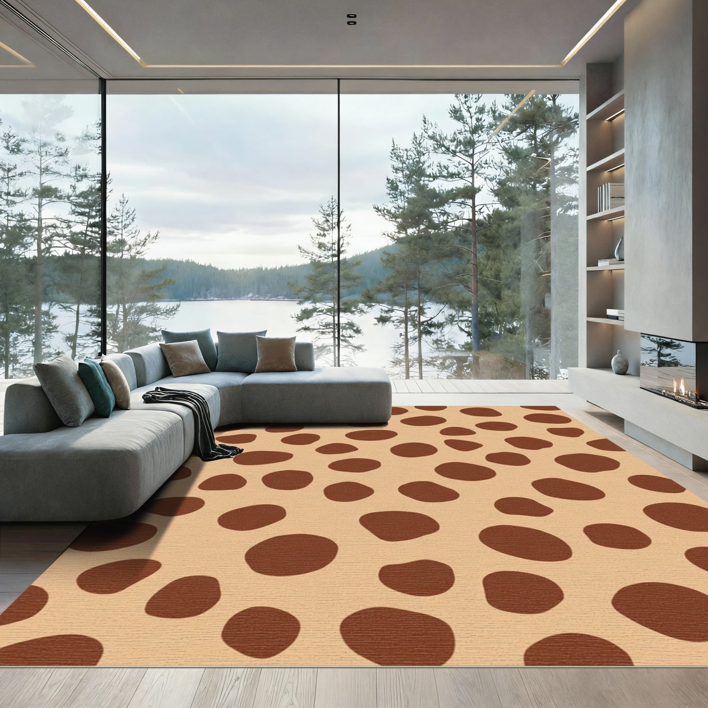 Tan Brown Spotted Animal Print Rug