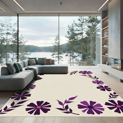 Purple Floral Leaf Border Rug