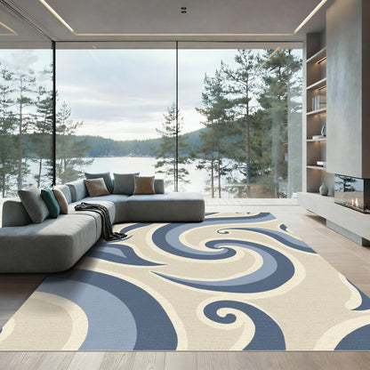 Coastal Blue Swirls Abstract Rug