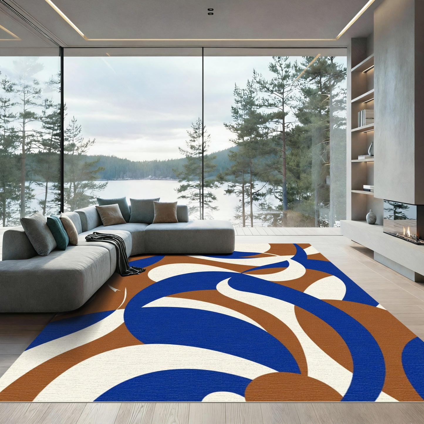 Wavy Cobalt Cream Earthy Abstract Rug
