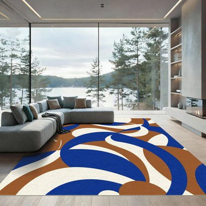 Wavy Cobalt Cream Earthy Abstract Rug
