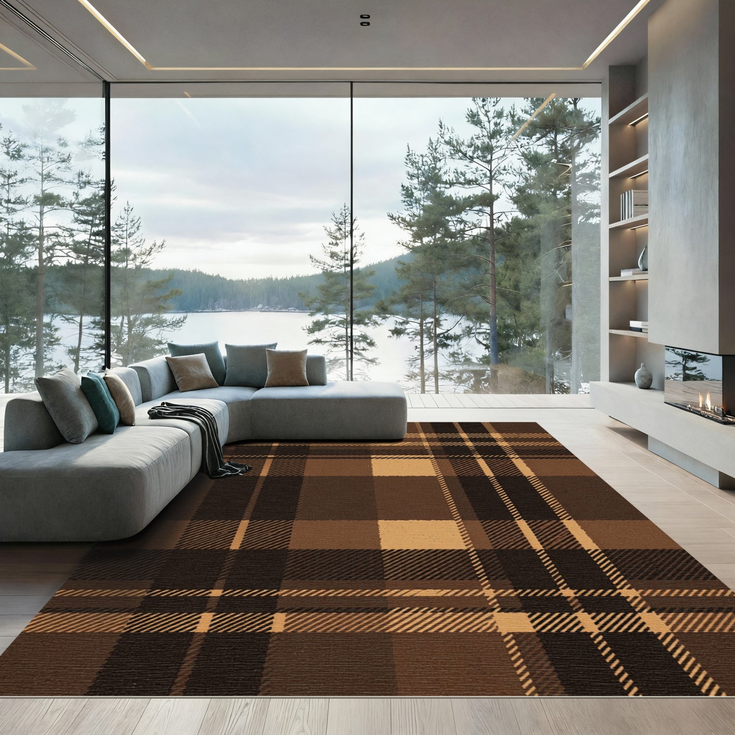 Classic Brown Tartan Plaid Check Rug