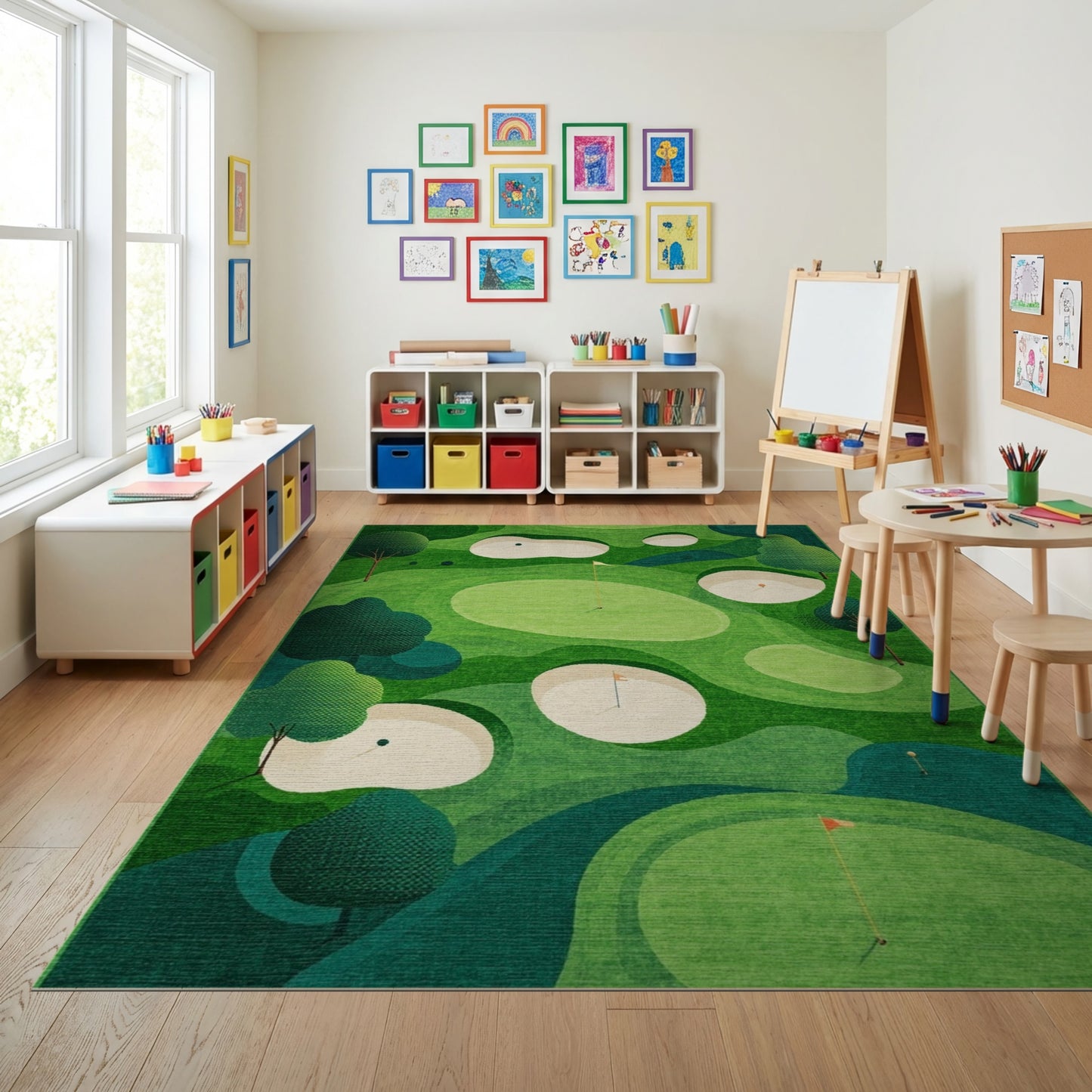 Lush Green Golf Bunkers Trees Rug