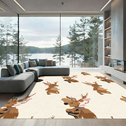 Whimsical Brown Deer Meadow repeat Rug