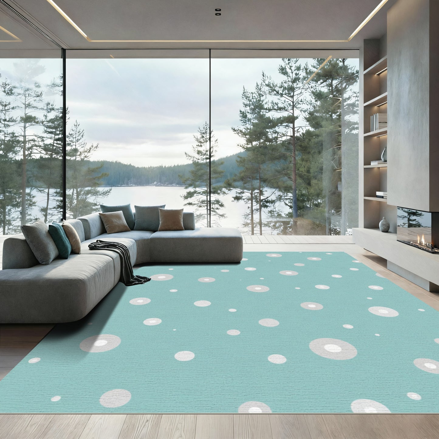 Teal Abstract Circle Scatter Rug