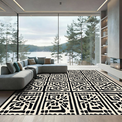 Cream Black Ancient Tile Arrangement Rug