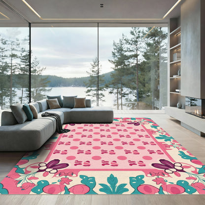 Pink Floral Botanical Polka Dot Rug