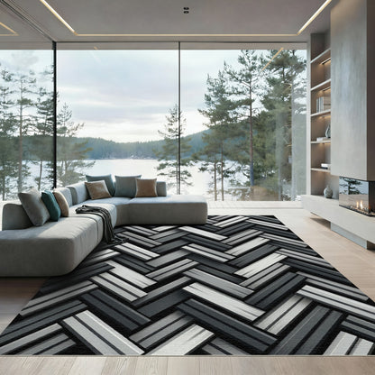 Monochromatic Gray Herringbone Weave Rug