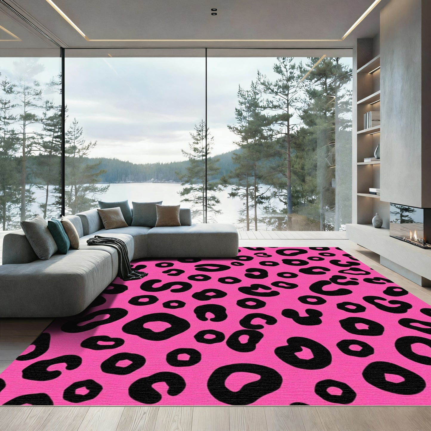 Bold Pink Black Spots Rug