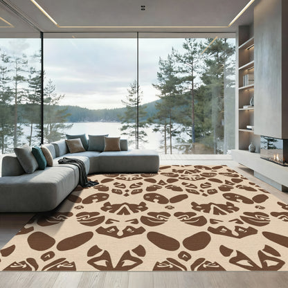 Brown Beige Symmetric Tribal Mask Rug
