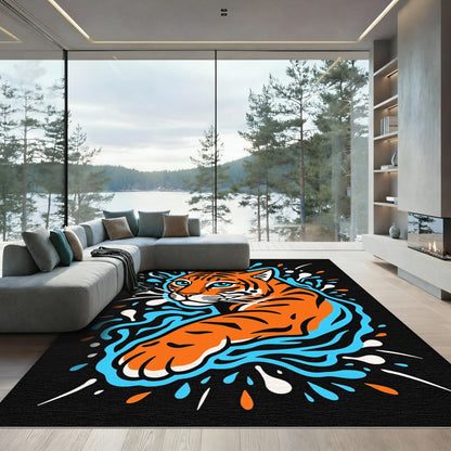 Vivid Orange Tiger Splash Art Rug