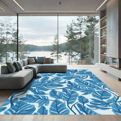 Deep Blue Banana Leaf Swirls Rug