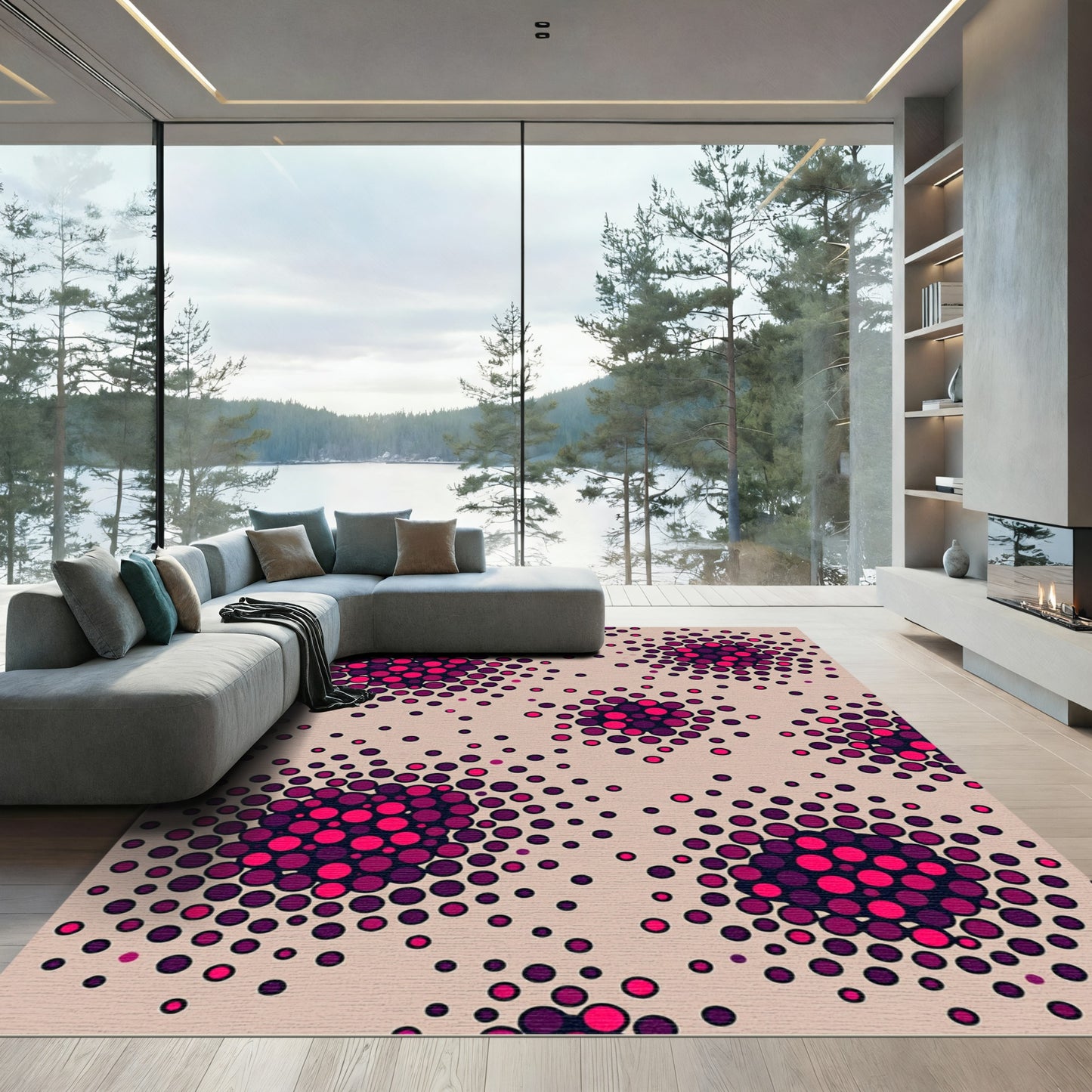 Pop Art Pink Crimson Circles Rug