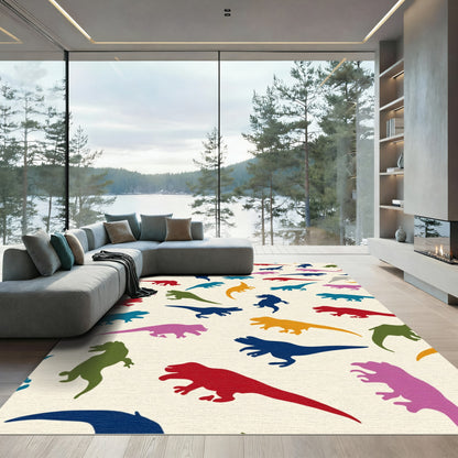 Colorful Dinosaur Silhouette Repeating Pattern Rug