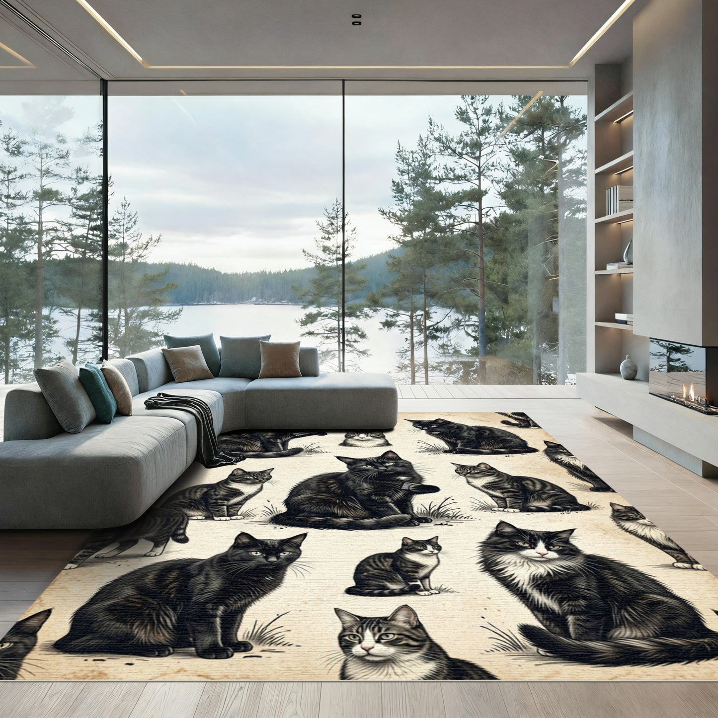 Vintage Black Cat Illustration Composition Rug