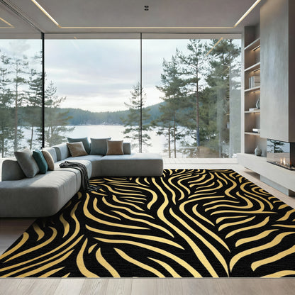 Bold Black Golden Zebra Stripes Rug