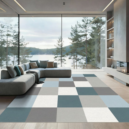 Cool Tones Checkerboard Squares Rug