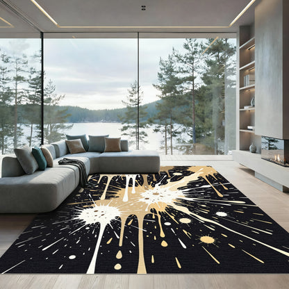 Cream Splatter Explosive Abstract Rug