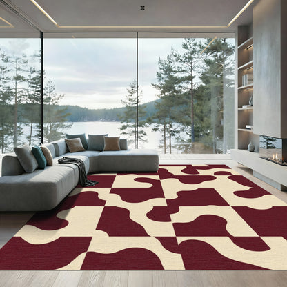 Deep Burgundy Abstract Organic Squares Rug