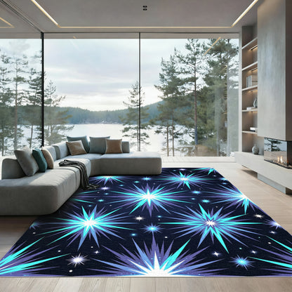 Aqua Sapphire Starburst Pattern Rug