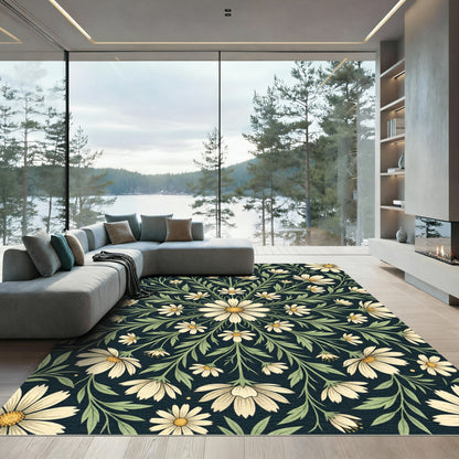 Midnight Daisy Floral Medallion Composition Rug