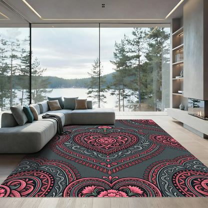 Vibrant Pink Floral Arch Heart Rug