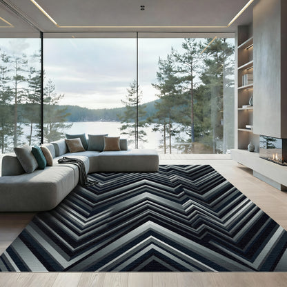 Chic Grey Chevron Zigzag Layered Rug