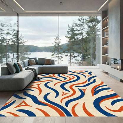 Crimson Blue Swirl Organic Forms Rug