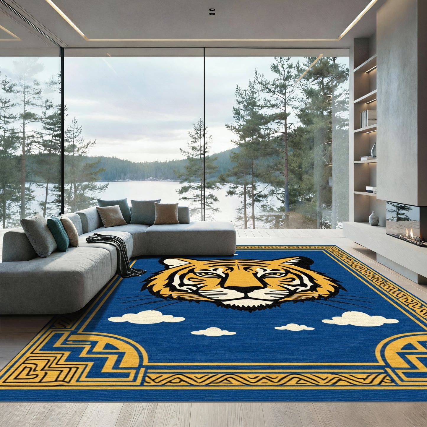 Golden Tiger Face With Blue Sky Rug