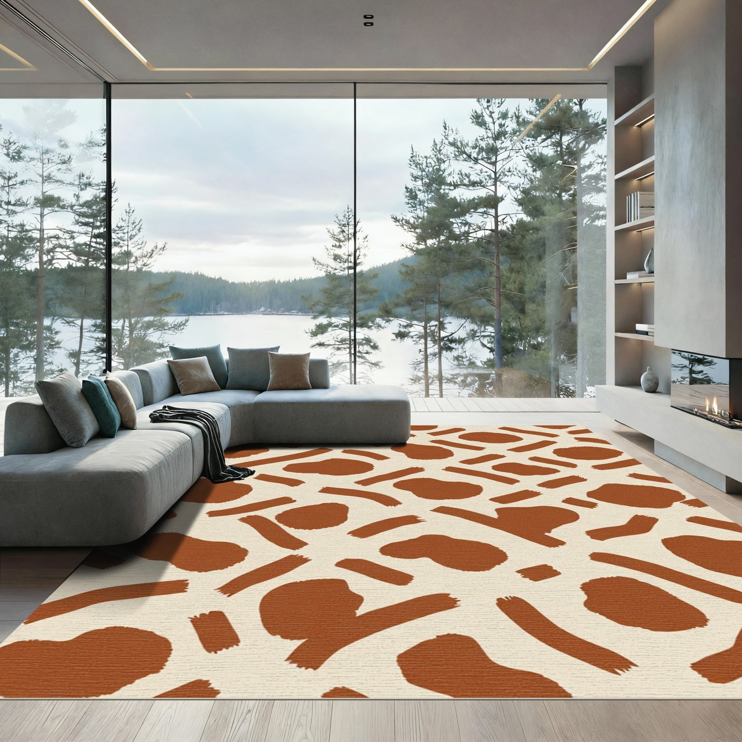 Earthy Brown Blotches Brushstrokes Rug