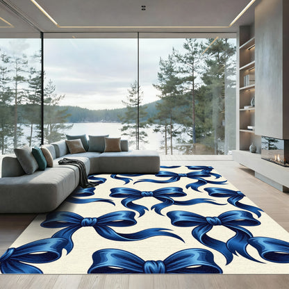 Elegant Midnight Blue Satin Ribbon Grid Rug