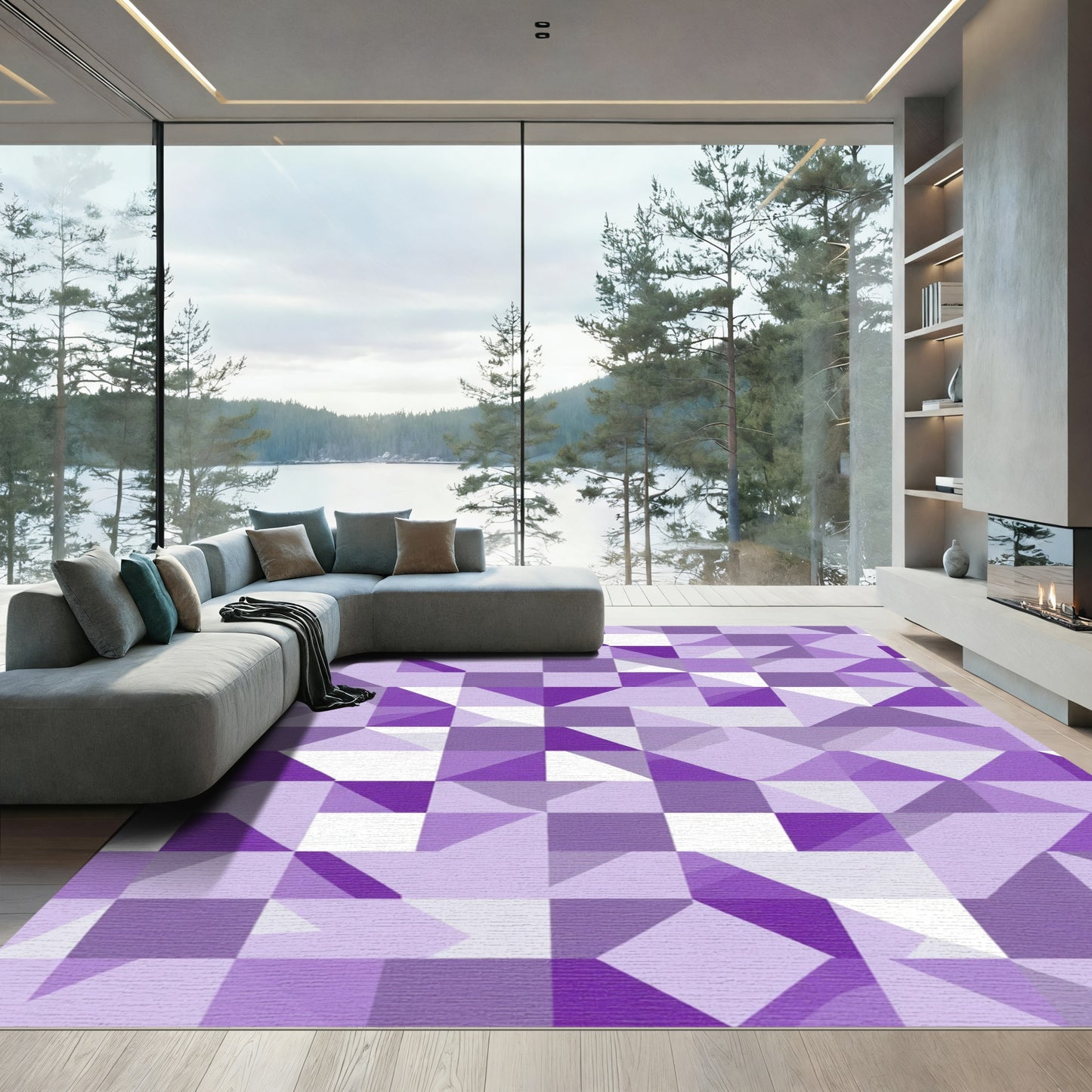 Purple Geometric Triangles Squares Rug