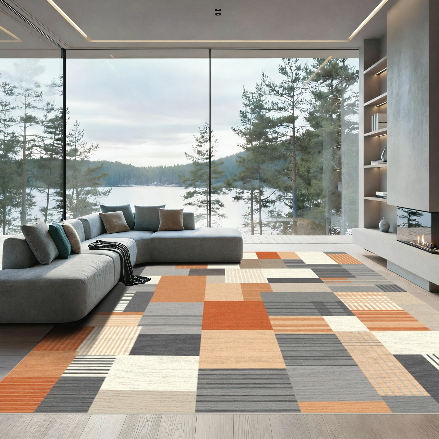 Retro Geometric Terracotta Blocks Rug