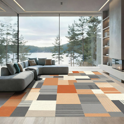 Retro Geometric Terracotta Blocks Rug