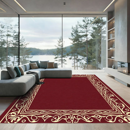 Rich Burgundy Cream Vine Border Rug