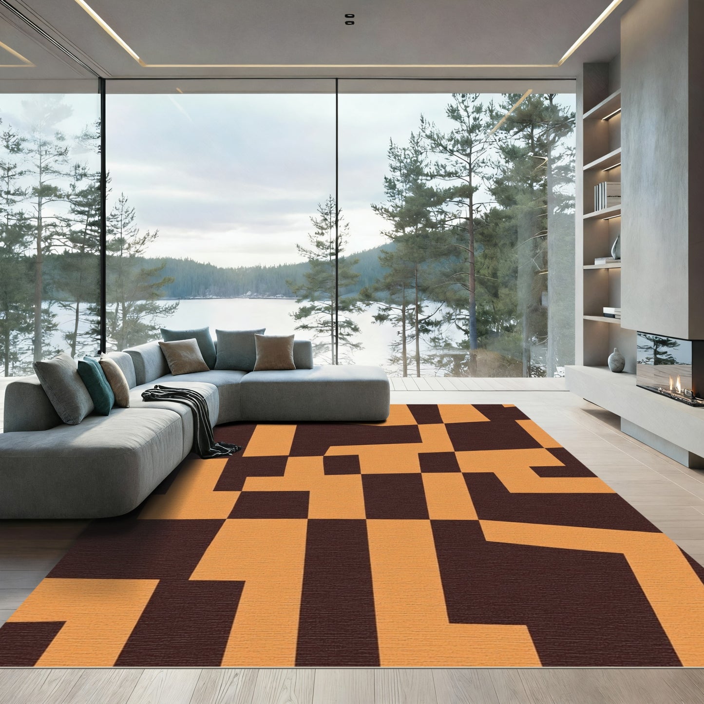 Amber Chocolate Geometric Maze Rug
