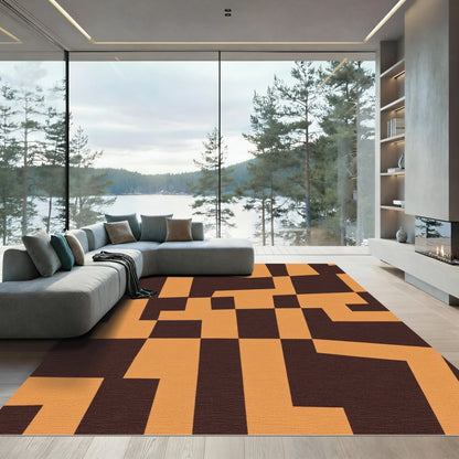 Amber Chocolate Geometric Maze Rug