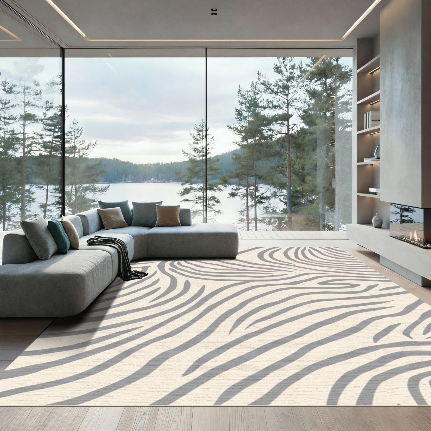 Gray Zebra Stripe Swirl Rug