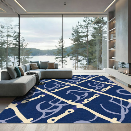 Deep Navy Cream Abstract Stipe Flow Rug
