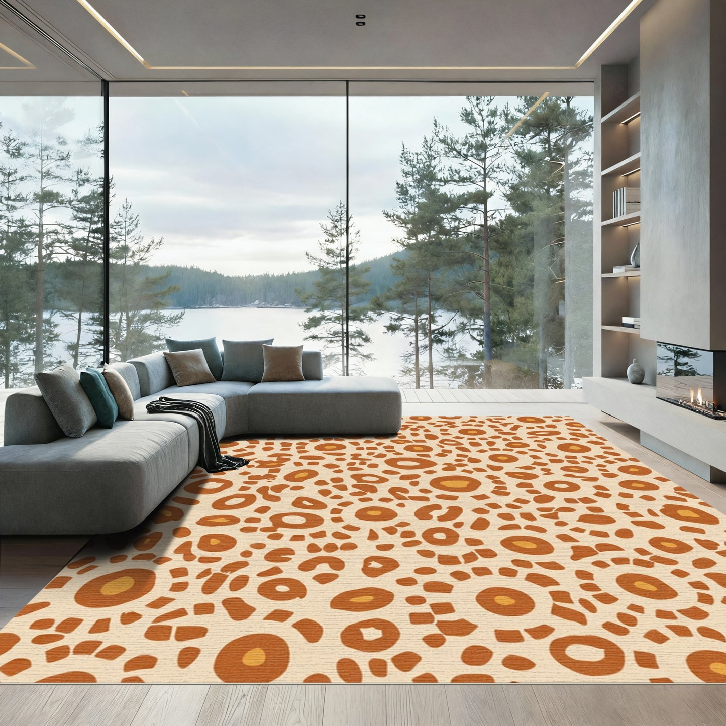 Warm Sandy Circles Sunburst Rug