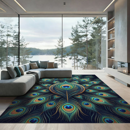 Radiant Peacock Feather Circular Medallion Rug
