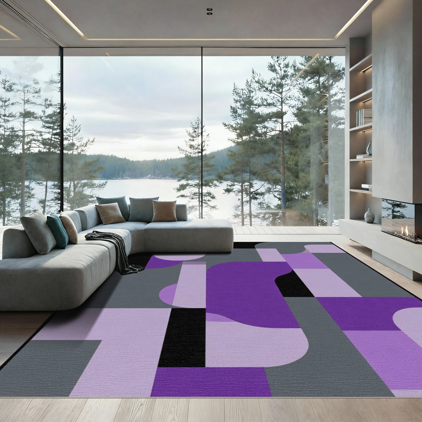 Abstract Purple Geometric Overlay Rug