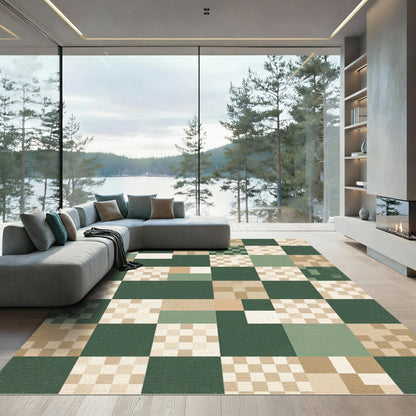Modern Sage Forest Checkerboard Grid Rug
